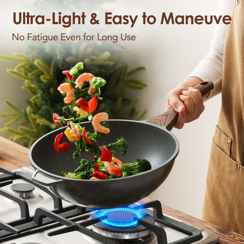 SENSARTE Nonstick Wok Pan with Lid 11Inch, Healthy Stir-fry Pan