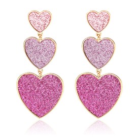 T-ztoss Cute Candy Pink Shining Love Heart Dangle Drop Earrings Fashion Bohemian Multiple Hearts Stud Earrings for Women (shiny)