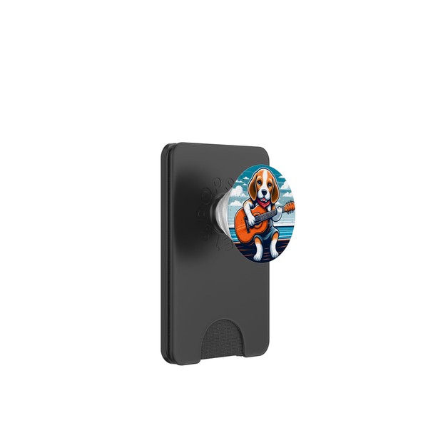 Beagle Playing Guitar Cartoon PopSockets PopWallet for MagSafe
