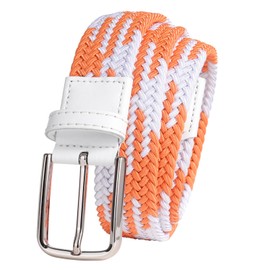 QAZSE Elastic Golf Belts for Men Womens Causal Stretch Elastic Woven Belt 1.37" Wide White Orange 41" Long