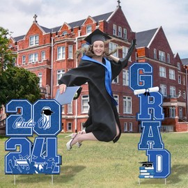 Graduation Yard Signs, Graduation Decorations Class Of 2024, Reflective Laser Glitter Congrats Grad Class of 2024 Lawn Signs with Stakes Waterproof Large Size Outdoor Decor for College High School