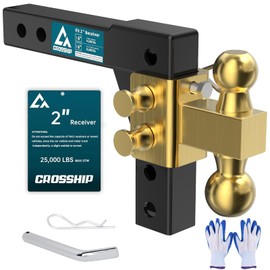CROSSHIP Adjustable Trailer Hitch - Fits 2'' Receiver, 6Inch Drop/Rise Ball Mount, Drop Hitch with 2'' & 2-5/16'' Solid Dual Balls 25,000 LBS Capacity- Tow Hitch for Heavy Duty Truck with Pins