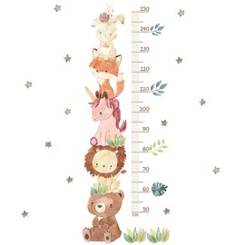 CREATCABIN 2Pcs Growth Height Chart Sticker Hanging Ruler Wall Decals PVC Cartoon Animal Kawaii Height Measurement Wall Ruler Banner with 60 to 160 cm for Nursery Bedroom Playroom Wallpaper 22x47 Inch