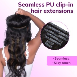 IDN BEAUTY Seamless Clip In Hair Extensions Human Hair, Body Wave 16 Inch 110g 7pcs, 1B/6/1B Balayage Natural Black to Chestnut Brown Remy Hair Seamless Clip Ins For Black Women PU Invisible Edge