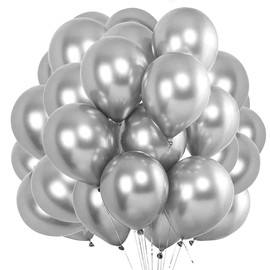 Silver Balloons Metallic, Pack of 50 12 Inch Silver Latex Balloons Chrome, Metallic Balloons Helium Silver for Birthday Wedding JGA Party Decoration Communion