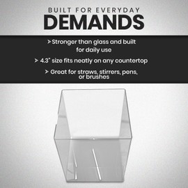 Rattleware Acrylic Straw Holder (4.3” x 4.3” x 5”) - Durable Design & Stronger Than Glass - Multifunctional Acrylic Stainless Holder - Perfect for Home, Office, and Commercial Use