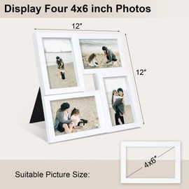 THKRLOF 4x6 Picture Frames Collage 1 Pack, 4 Opening Multi Family Photo Collage Frames with Real Glass for Wall Hanging or Tabletop, White