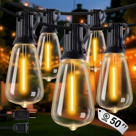 DELITOR String Lights for Outside, 50FT ST38 LED Patio Lights with 27 Shatterproof Vintage Bulbs, Retro Connectable Edison Outdoor String Lights Waterproof for Garden, Balcony, Porch