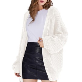 QUALFORT Cardigan Sweaters for Women 100% Cotton Button-Down Oversized Knit Outerwear Fall Tops for Women 2026 Off-White