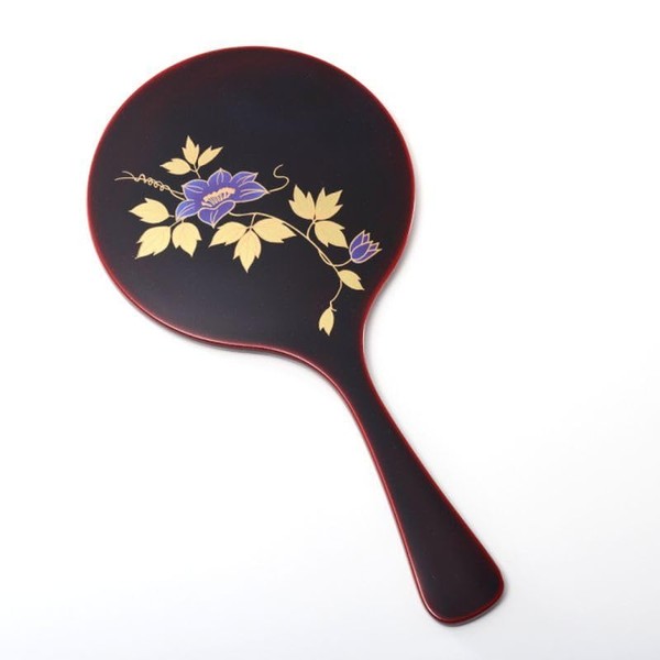 Japanese Hand Mirror with Handle Handmade Urushi Makie Lacquerware (Tessen)