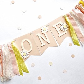 Decoraciones de cumpleaños para bebé Little Daisy 1er cumpleaños, pancarta de fiesta temática, suministros para fotos de tartas Smash (amarillo)