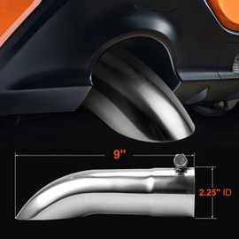 LCGP 2.25 Inch Inlet Turn Down Exhaust Tip, 2.25 Inch Inside Diameter Inlet, 9" Length Stainless Steel Turndown Exhaust Pipe