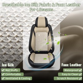 IKABEVEM Car Seat Covers Full Set for Hyundai Santa Fe 2007-2023 2024 2025 - Breathable Cooling Ice Silk Leather Seat Cover - 5 Seats Vehicle Seat Cushion (Black&Beige)