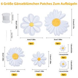 VEPEPE Pack of 36 Daisy Iron-On Patches, 6 Sizes Flowers Patches for Iron-On with Needles & Thread, Daisy Patches for Iron-on, Daisy Iron-On Patches for Adults Children DIY