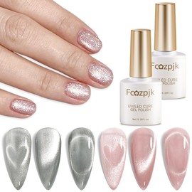 Fcozpjk Cat Eye Gel Nail Polish, 2PCS Silver Reflective Glitter Nail Polish Pink Cateye Gel Polish Sparkle Magnetic Nail Polish Translucent Jelly Color Nail Gel Manicure Salon Supplies