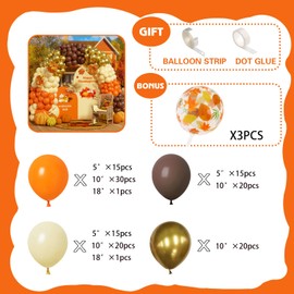 MOMOSHERO 142Pcs Fall Thanksgiving Balloons Arch Kit,Burnt Orange Brown Gold Balloons Garland for Friendsgiving Pumpkin Maple Birthday Baby Shower Party Decorations