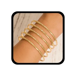 Allereyae Boho Gold Bangle Bracelet Filled Hammered Bracelet Texture Stacking Bracelet Thin Round Bangle Bracelets Hinged Classic Bracelet Jewelry Set for Women(Gold1)