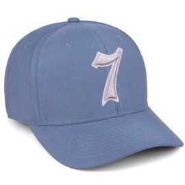 Daxton Premium Mid Profile Hat Semi Curved Visor Dusty Blue Cap White Silver Gothic Embroidered, Number 7