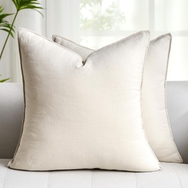 Velvhom Cotton Linen Cushion Covers 45 x 45 Outside Pillow Covers Autumn Winter Solid Color Luxurious Cushions Covers for Patio Couch Sofa Balcony Garden Furniture Home Decor Set of 2, Light Grey