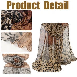 YNR Women's Leopard Print Chiffon Scarf, 160 x 50 cm, Soft-touch, Lightweight