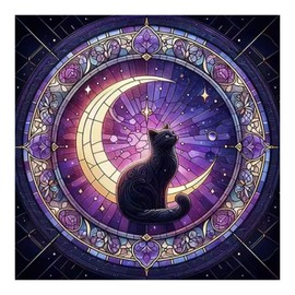 AiO JAPAN Tarot Cloth, Black Magic Cat and Purple Moon Cat, 3.0 x 2.9 inches (75 x 75 cm), Black Cat, Divination Tablecloth, Rug (Purple Moon Mistica)