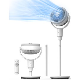 PELONIS Pedestal Fan, Air Circulator, 22ft/s, OmniFlow (135°+90°Auto Oscillation), 23 dB Quiet Floor Fan with 3 Speeds, Remote, 7H Timer, Memory Function, Adjustable Height, Standing Fan for Bedroom