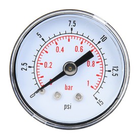 Mechanical Pressure Gauge, Manometro + Acqua Pressure Gauge Water for Air, Oil, Water, 1/8" Bspt Back Connection (0-15psi, 0-1bar)