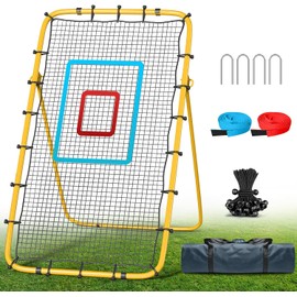 Volleyball Rebounder Net 7x4 Ft, 5-Angle Adjustable Rebounder Net for Practicing Digging, Setting, Spiking, Bounce Back Training Equipment with 2 Target Stripes & Portable Travel Bag for Storage