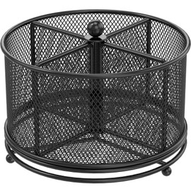 SHASUXTING 360°Rotating Utensil Caddy Kitchen Utensil Holder 6.7×6.7×5.1 Inch Metal Utensil Organizer 4-Compartment Metal Utensil Caddy Rotatable Cutlery Holder Multifunctional Flatware Organizer for