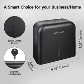 JETWELL Multifold Paper Towel Dispenser, Wall Mount Tissue Dispenser with Smart Lock, 200 Sheets ABS Plastic Cover, Folded Size 9.5" x 3.5" Or Smaller (Black)