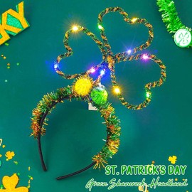 Zehope Light Up St. Patrick's Day Headband Irish Shamrock Headbands LED Clover Hair Accessories for Women