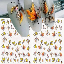 Fall Nail Art Stickers Maple Leaves Nail Sticker Self-Adhesive Fall Nail Decal Autumn Leaves Nail Art Supplies Orange Leaf DIY Manicure Designs Nail Decoration for Women 6Pcs