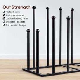 ORLESS Boot Rack Metal Black 8 Pairs Free-Standing Shoe Rack Boot Organizer Storage for Closet Entryway, Garage, Dorm Room, Hallway, Outdoor, Boot Rack