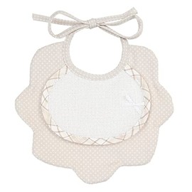 Filet - Double Bib in Cotton Pique Printed with White Dots and Sponge, Aida Canvas Insert for Embroidery, Made in Italy, Taupe