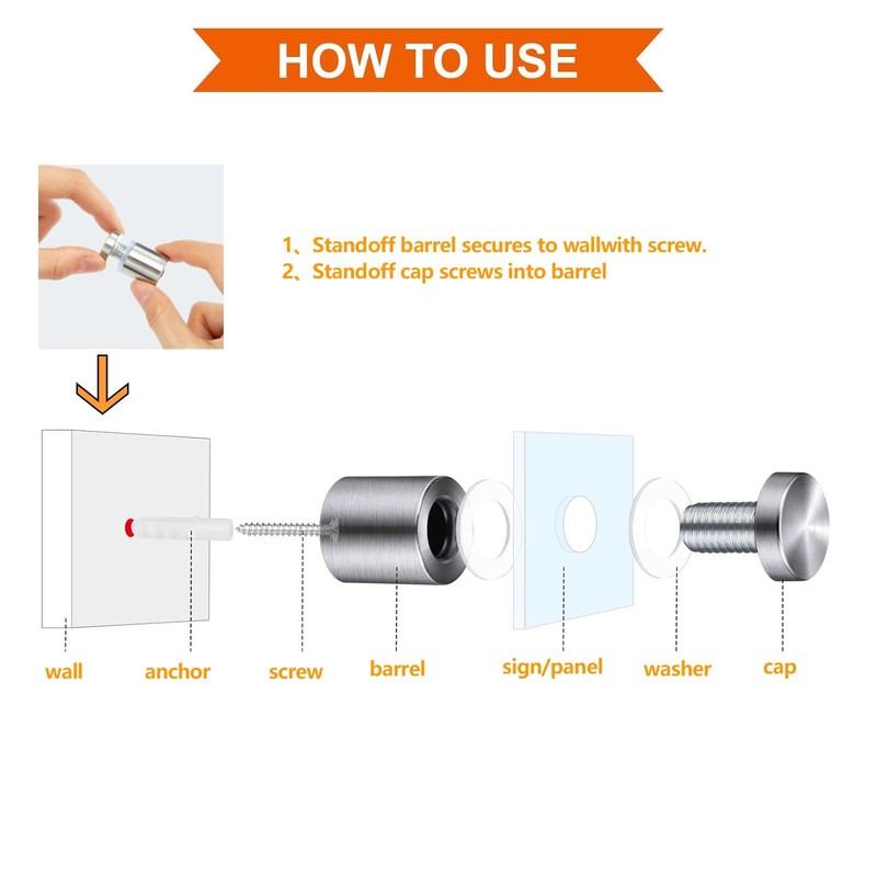 4 Pack Sign Standoff Screws 3/4" x 1-5/8" Stainless Steel