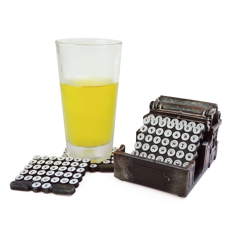 5-Pc. Retro Typewriter Coaster Set - Vintage Style with 4