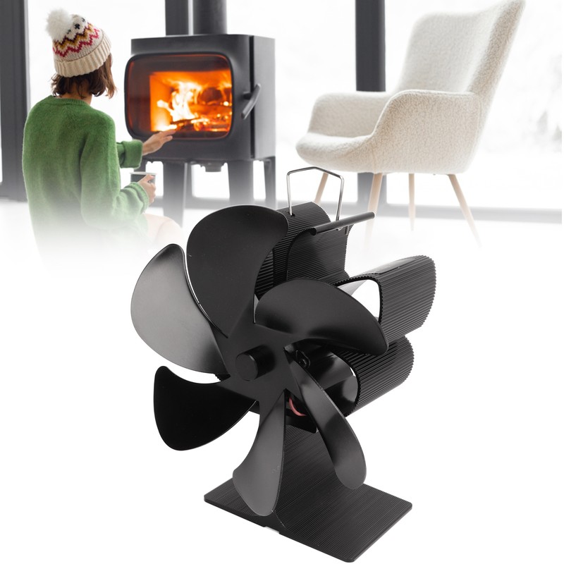 6 Blade Stove Eco Fan Black Self Starting High Temperature