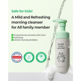 iBodle Korean Low-Irritant Facial Foaming Cleanser, Gentle, Tear-Free Face Wash with Coconut Surfactant Removes Impurities & Hydrates Sensitive Skin, for Kids to Adults, 4.73 fl oz