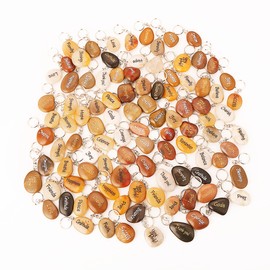 ROCKIMPACT 100PCS Inspirational Stones Key Chains, Wholesale Lot, Engraved Natural River Rock Key Rings Keychains, Healing Stone Keychain Bulk Lot, Different Words Assorted Sayings (100 Pieces)