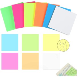 300 Notas Adhesivas Transparentes, 7.5 x 7.5 cm, 6 Colores/50 Hojas Por Color, Resistentes al Agua y Ver a Través
