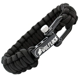 Wolflock Paracord Bracelet, Outdoor Survival Bracelet, Black / Brown / Green / Black / White, Quick-Release, Stainless Steel Gift for Men, Survivalist, Stainless Steel, Black