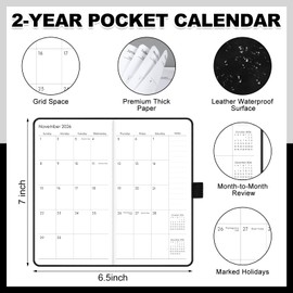 ReliThick 2026-2027 Leather Pocket Calendar for Purse Small Monthly Planner Notebook Pocket Calendar Journals Notepads Appreciation Gift for Women Mom Friends Teacher(Black)