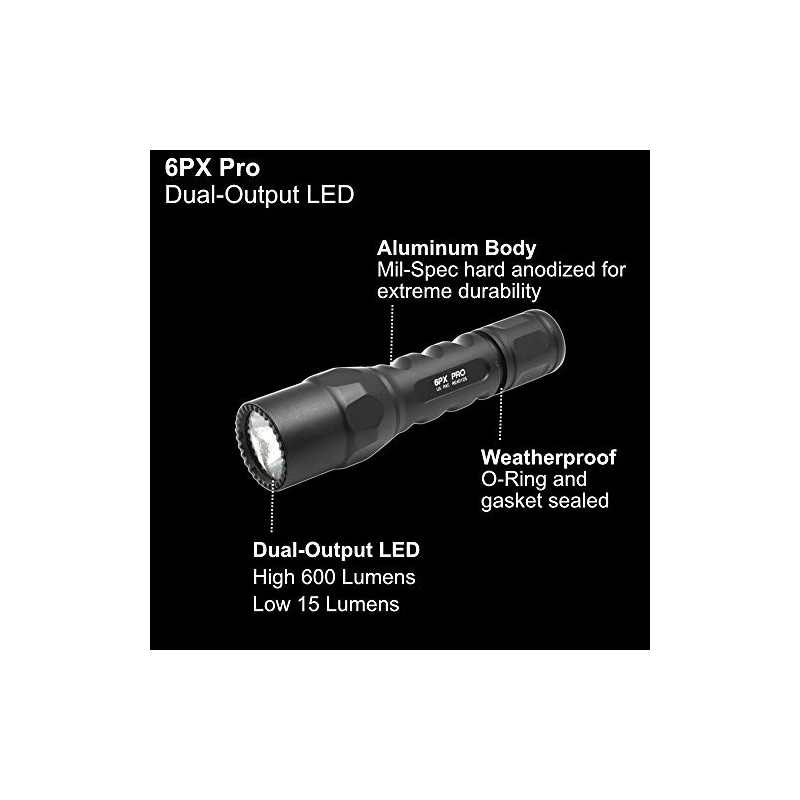 SureFire 6PX Pro 600 Lumen Tactical EDC Flashlight Bundle with