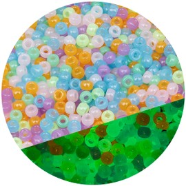 Auvoau 1000Pcs Pony Beads Bracelet 9mm Glow in The Dark Plastic Barrel Pony Beads for Necklace,Hair Beads for Braids,Key Chain,Jewelry Making Multicolor