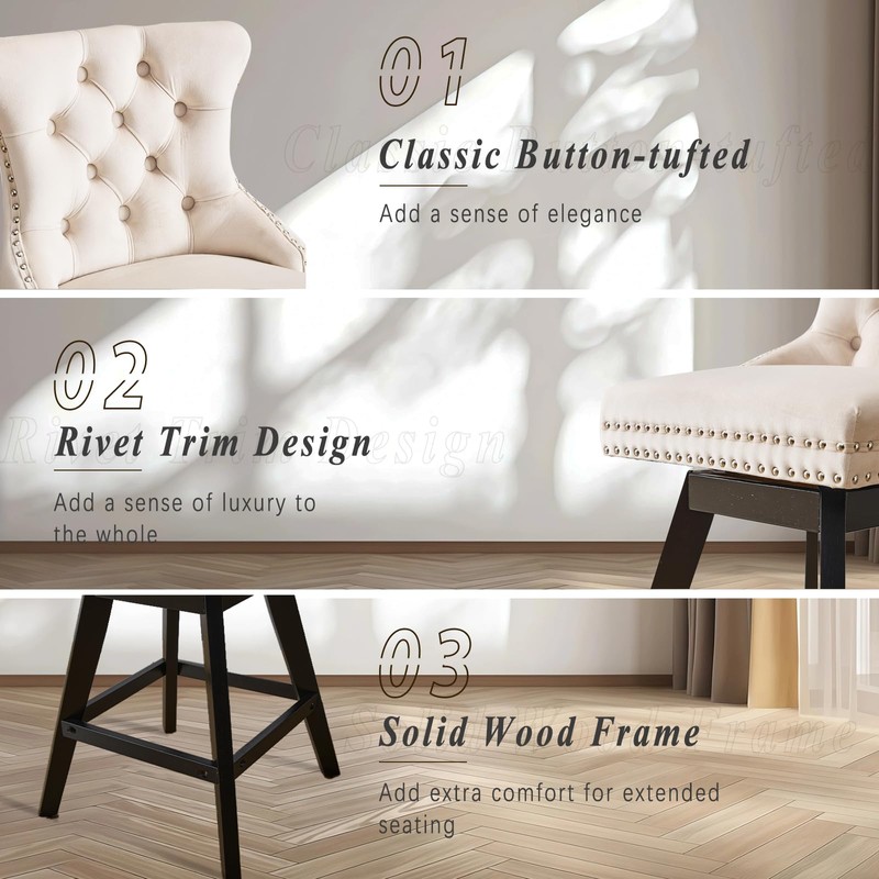 SoarFlash Kitchen Swivel Bar Stools with Solid Wood Legs Upholstered