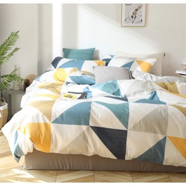 GETIYA Modern Geometric Bed Linen 100% Soft Cotton Bed Linen Geometric Pattern Duvet Cover Hotel Quality Duvet Cover Modern Bedding for All Seasons
