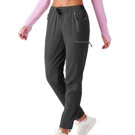 Women's Hiking Pants Outdoor Lightweight Quick Dry Water Resistant UPF 50+ Elastic Waist Cargo Pants with Zipper Pockets Deep Grey M