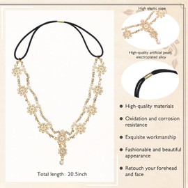 Rhinestone Head Chain Wedding Headband Chain Floral Jewelry Headpiece Bohemian Style Rhinestone Headband Diamond Head Chain Head Jewelry Hair Accessories for Women Girls Hair Decoration (Gold)