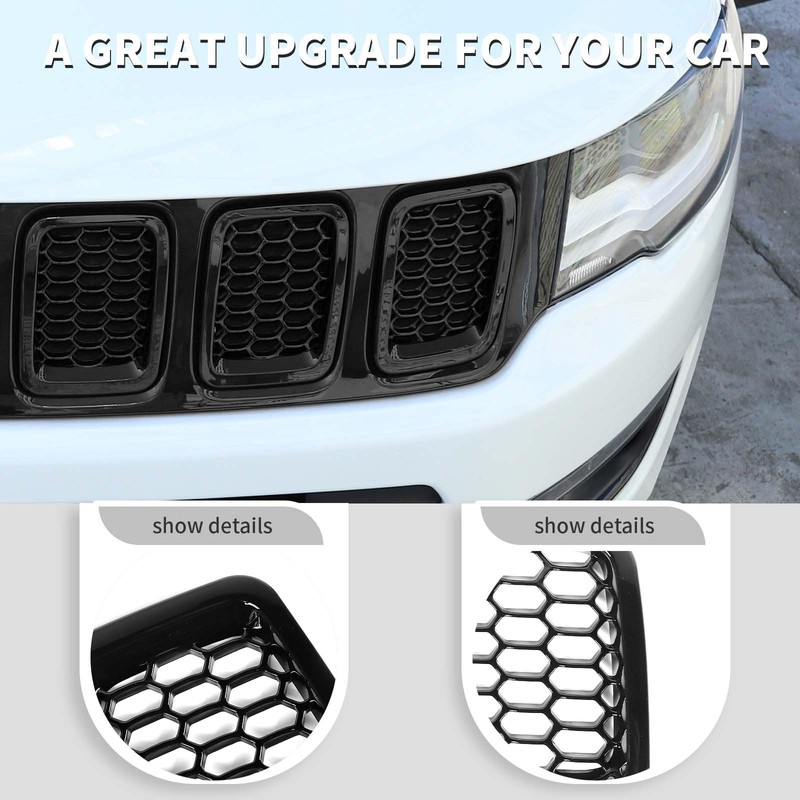 Compatible with Jeep Compass 2017-2020, 7PCS Mesh Grille Inserts Grill
