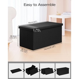 PINPLUS Folding Storage Ottoman Bench,Storage Ottoman with Lid Tray, 30 inches Ottoman Coffee Table Cube Chair Foot Rest Stool Storage Toy Chest for Living Room Bedroom, Holds up to 550 lb(Black